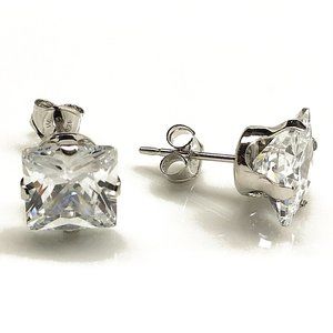 Sparkly Cubic Zirconia Square Stud Post Earrings